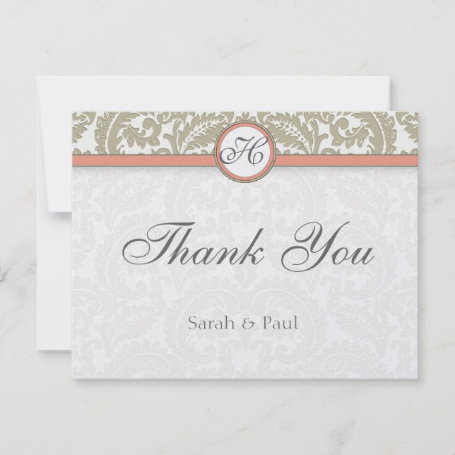 Damas gris avec corail et Merci Mariage gris (Devant)