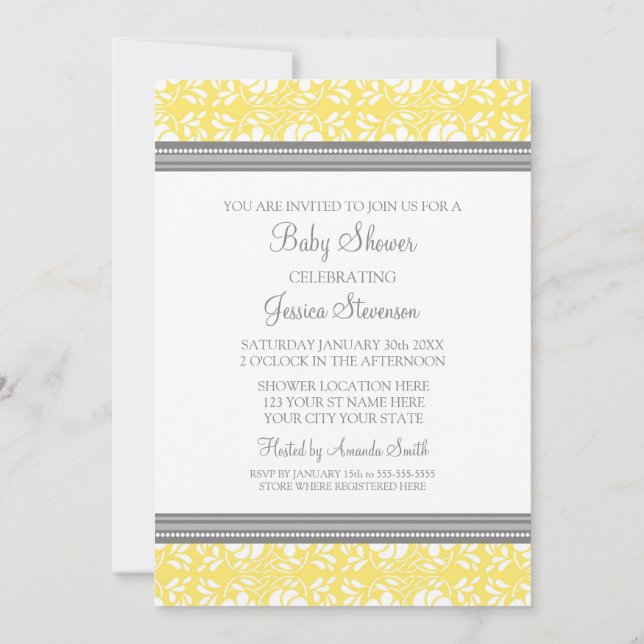 Damas gris citron Invitations de douches pour bébé (Dos)