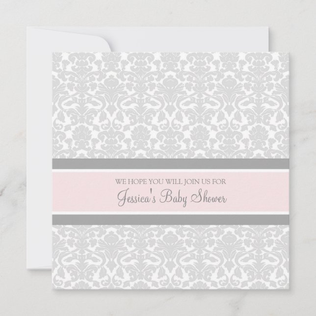 Damas gris rose Invitations de douches pour bébés  (Devant)