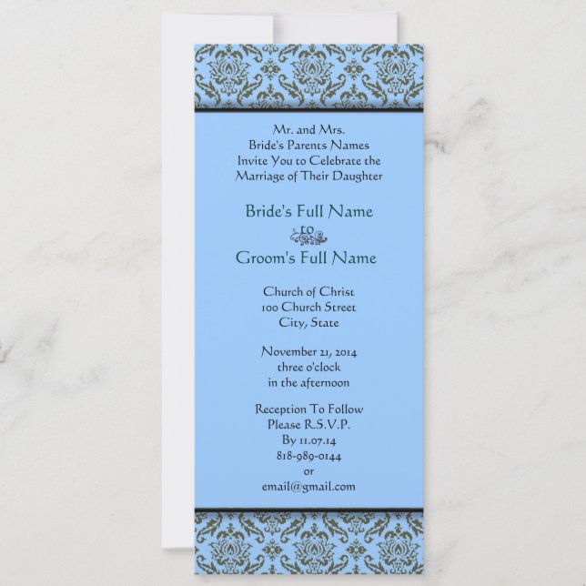 Damas Gris Sur Faire-part de mariage Bleu Aqua (Devant)