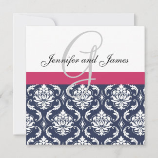 Damas Monogramme bleu rose Faire-part de mariage b