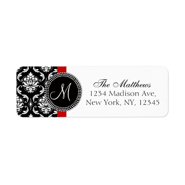 Damas Monogramme Étiquette de adresse rouge noir b (Devant)