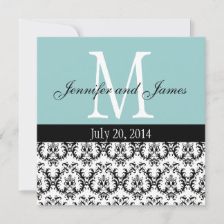 Damas Monogramme Faire-part de mariage bleu