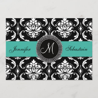 Damas Monogrammes Invitations de mariage Turquoise