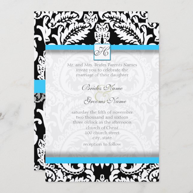 Damas noir avec invitation de mariage Aqua brillan (Devant / Derrière)