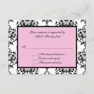 Damas noir et blanc avec carte de réponse RSVP ros