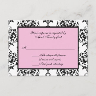 Damas noir et blanc avec carte de réponse RSVP ros