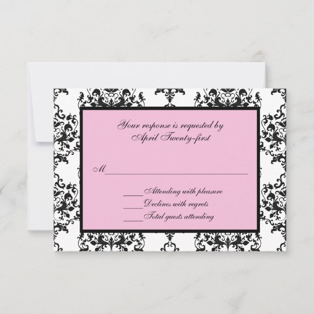 Damas noir et blanc avec carte de réponse RSVP ros (Devant)