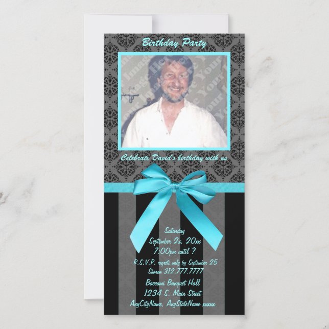 Damas Noir Et Gris Avec Ruban Turquoise (Devant)