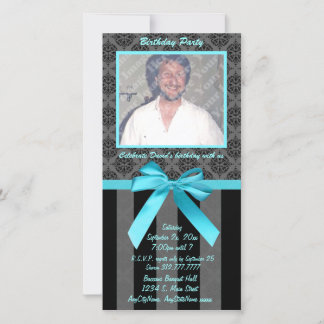 Damas Noir Et Gris Avec Ruban Turquoise