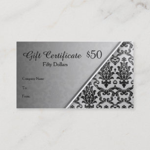 Damas noir sur le certificat cadeau gris argent