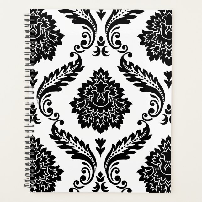 Damas Rococo Lg Motif Noir sur Blanc (Devant)