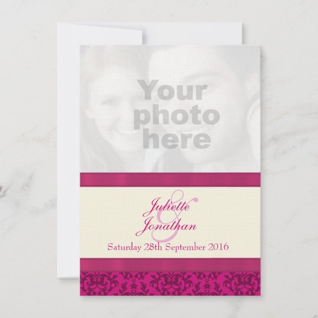 Damas rose foncé & crème faire-part de mariage (Devant)