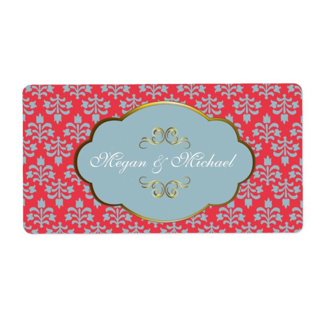 Damas rouge avec des étiquettes de mariage à cadre (Devant)
