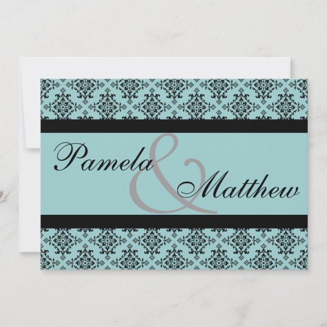Damas Turquoise Et Noir Formel Faire-part de maria (Devant)