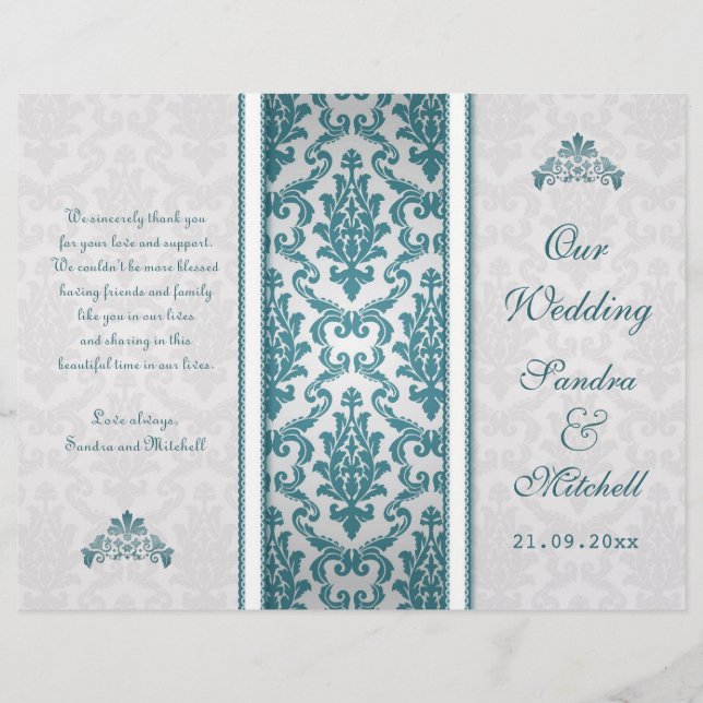 Damas turquoise sur le programme de mariage argent (Devant)