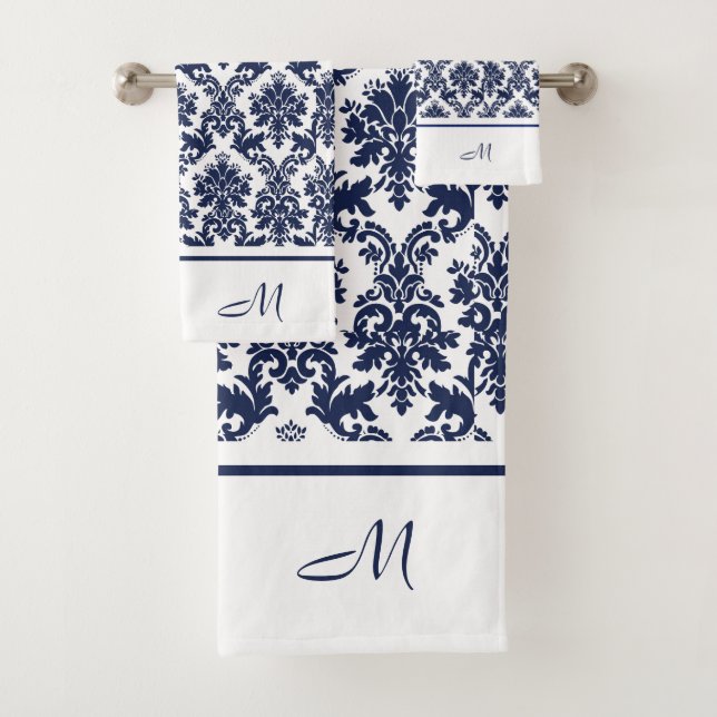 Damas vintages bleu et blanc marine 3 monogramme (En situation)