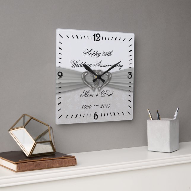 Damask 25e anniversaire Mariage Carré horloge mura (Bureau)