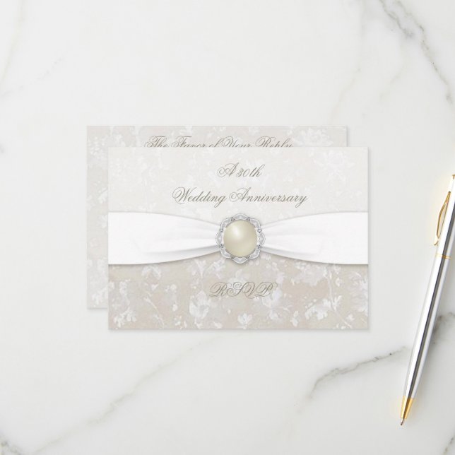 Damask 30e anniversaire Mariage RSVP (Devant/Arrière en situation)