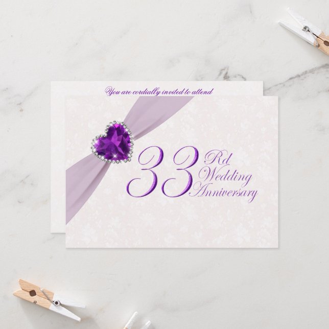 Damask 33e anniversaire Mariage Invitation (Devant/Arrière en situation)