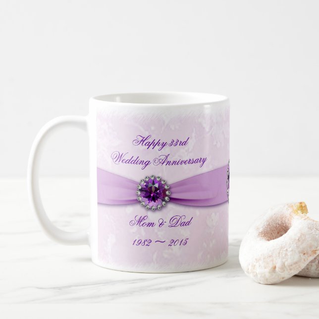 Damask 33ème Mariage Anniversary Mug (Avec donut)