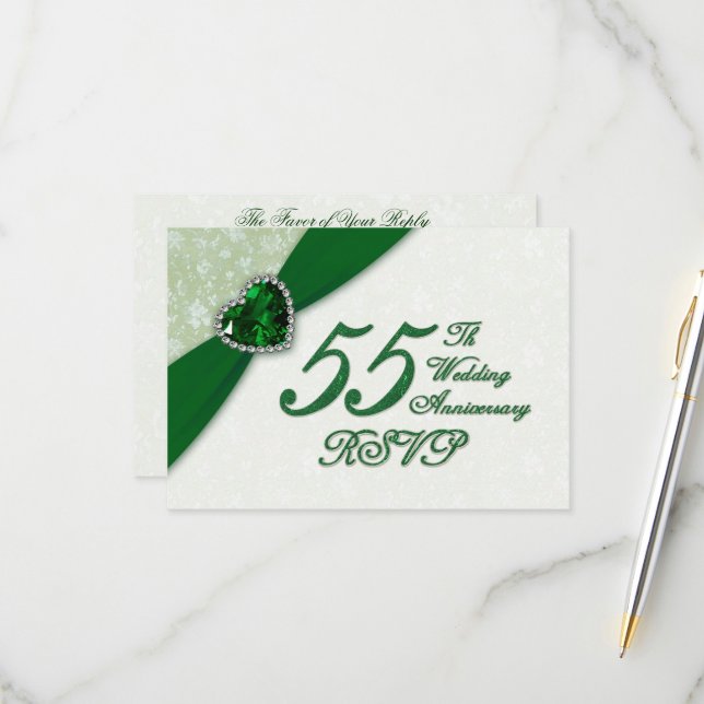 Damask 55e anniversaire du Mariage RSVP (Devant/Arrière en situation)
