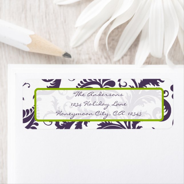 Damask Apple Green & Lapis Purple Étiquette de adr (En situation)