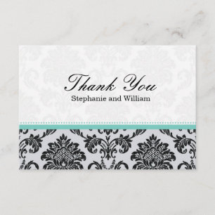 Damask Aqua Mariage Carte de remerciements