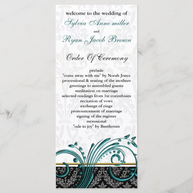 damask aqua programme de mariage (Devant)
