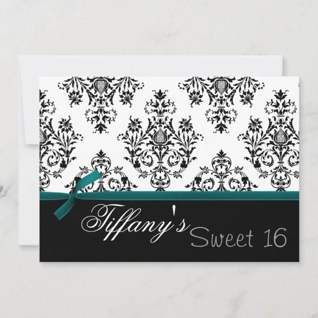 damask aqua Sweet sixteen Invitation (Devant)