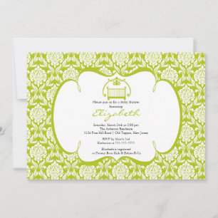Damask Baby shower Invitation Green Crib Girl Boy