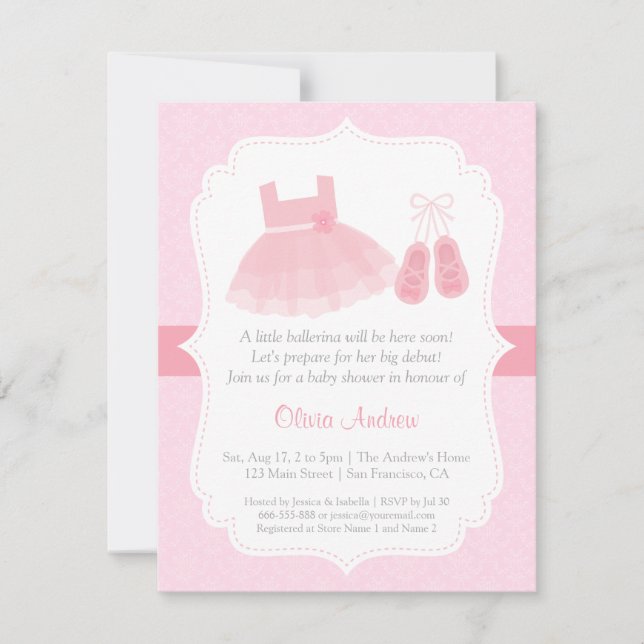 Damask Ballerina Girl Baby Shower Invitations (Devant)