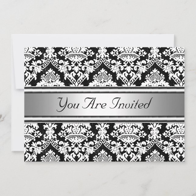 Damask Birthday Party Invitation (Devant)