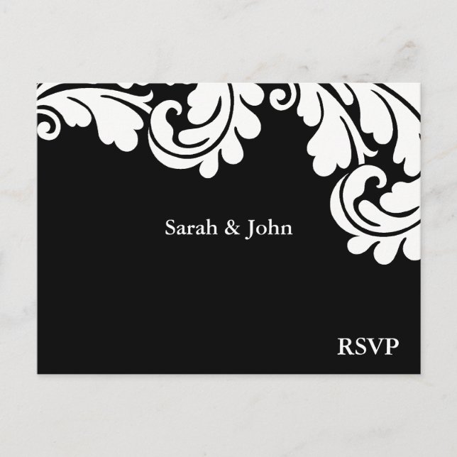 Damask Black & White Wedding Carte postale RSVP 3 (Devant)