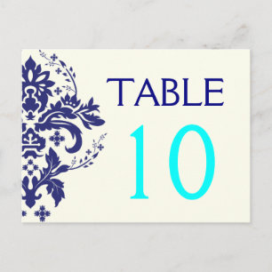 Damask bleu marine, aqua mariage numéro de table