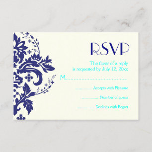 Damask bleu marine, mariage aqua carte de réponse