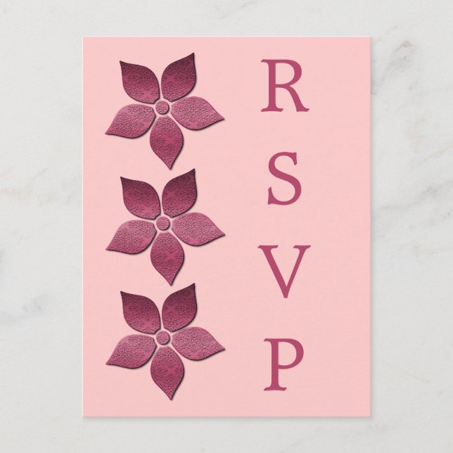 Damask Blooms Carte Postale RSVP, Fuchsia (Devant)
