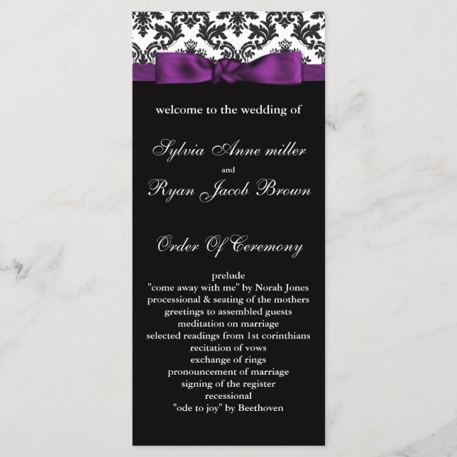 damask border violet programme de mariage (Devant)
