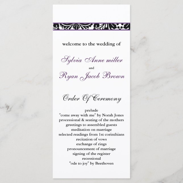 damask border violet programme de mariage (Devant)