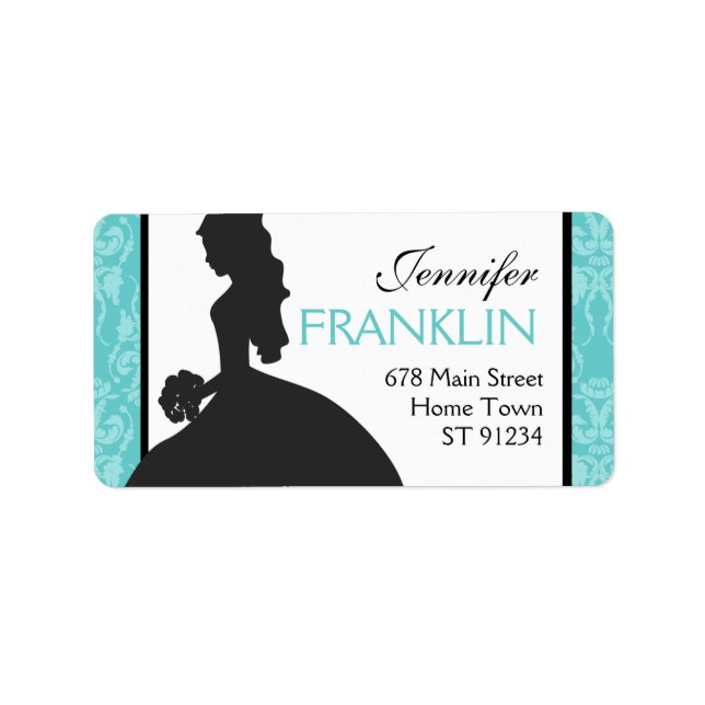 Damask Bride Étiquette de adresse (Turquoise) (Devant)