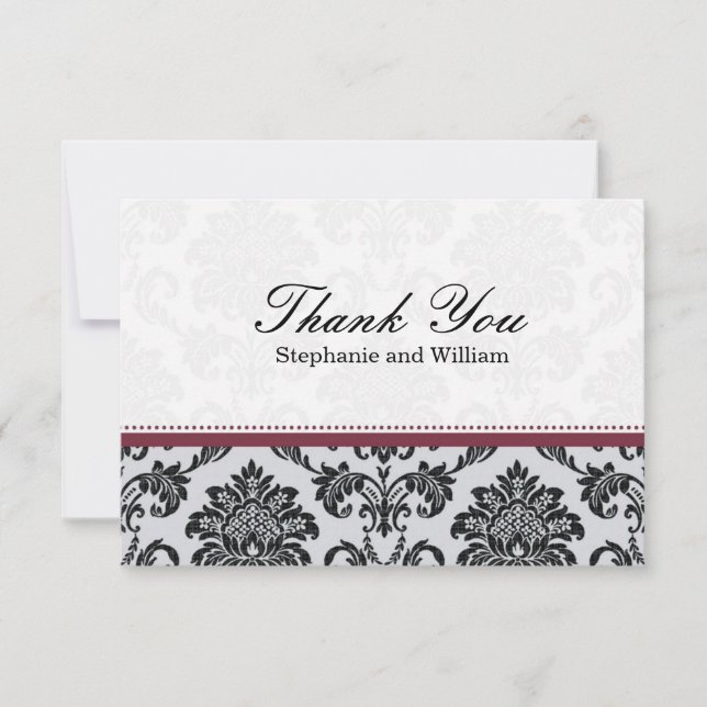 Damask Burgundy Carte de remerciements Mariage (Devant)