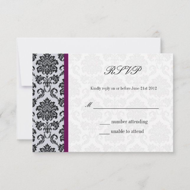 Damask Burgundy Wedding RSVP (Devant)