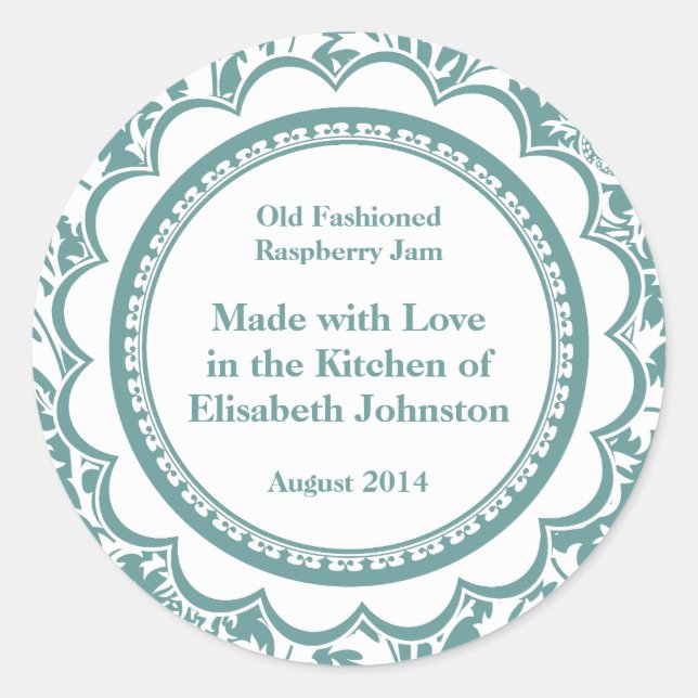 Damask Canning Étiquettes pour Confitures maison,  (Devant)