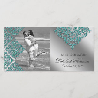 Damask Carte photo Enregistrer la date Sparkle Tur