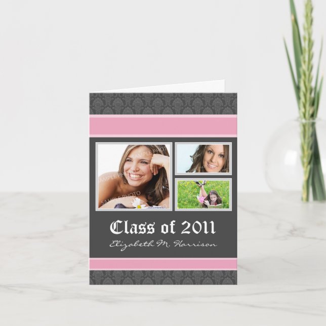 Damask Custom Graduation Faire-part (rose) (Devant)