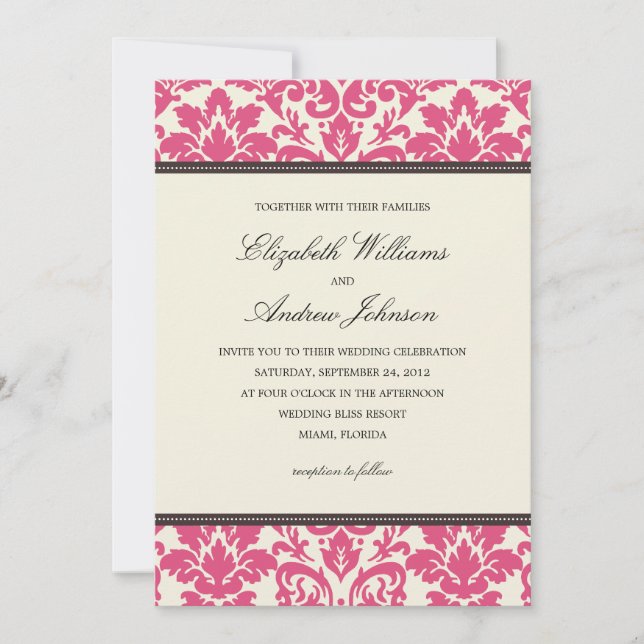 DAMASK DE LA CLASSE ROSE| FAIRE-PART DE MARIAGE (Devant)