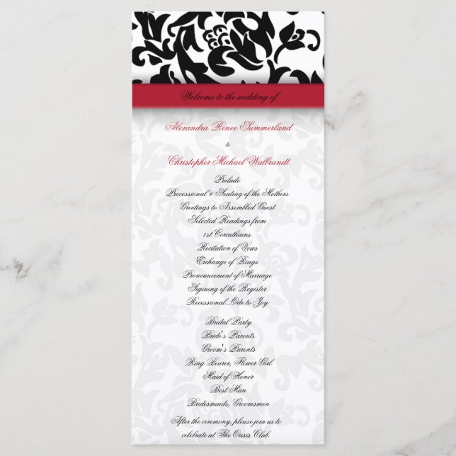 Damask Delight Wedding Programme (Devant)