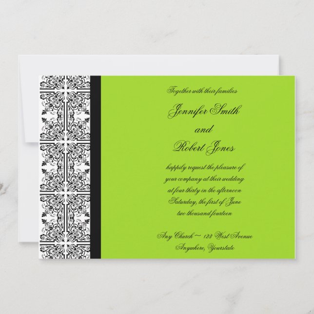 Damask Delin Lime Green Faire-part de mariage (Devant)