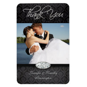 Damask diamant mariage merci magnets photo