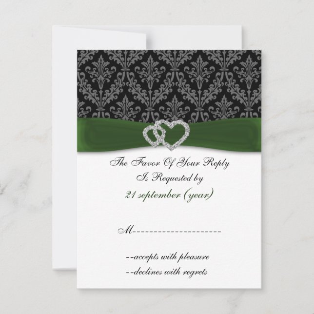 damask diamante vert mariage RSVP (Devant)